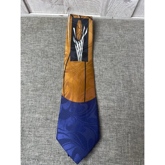 Steven Harris Handmade Mens Neck Tie Basketball Design Blue & Golden Polyester - Picture 2 of 5